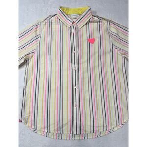Kerri Rosenthal Shrunken Pia Shirt Tunic Top Buttondown Neon Striped Heart Med